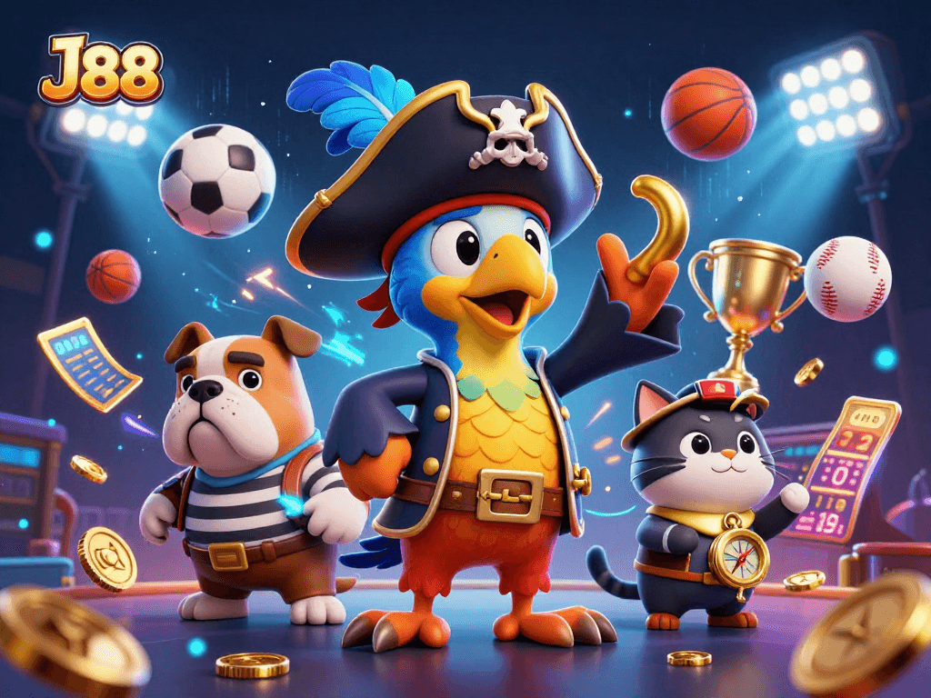Engage with J88 and discover thrilling sports betting alongside a pirate captain and friends.