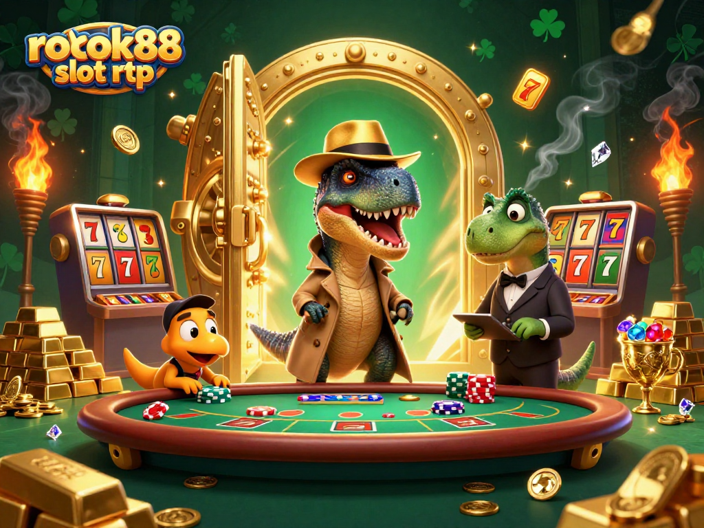 Experience the thrill of rokok88 slot rtp with a dynamic casino scene filled with excitement and valuable treasures.
