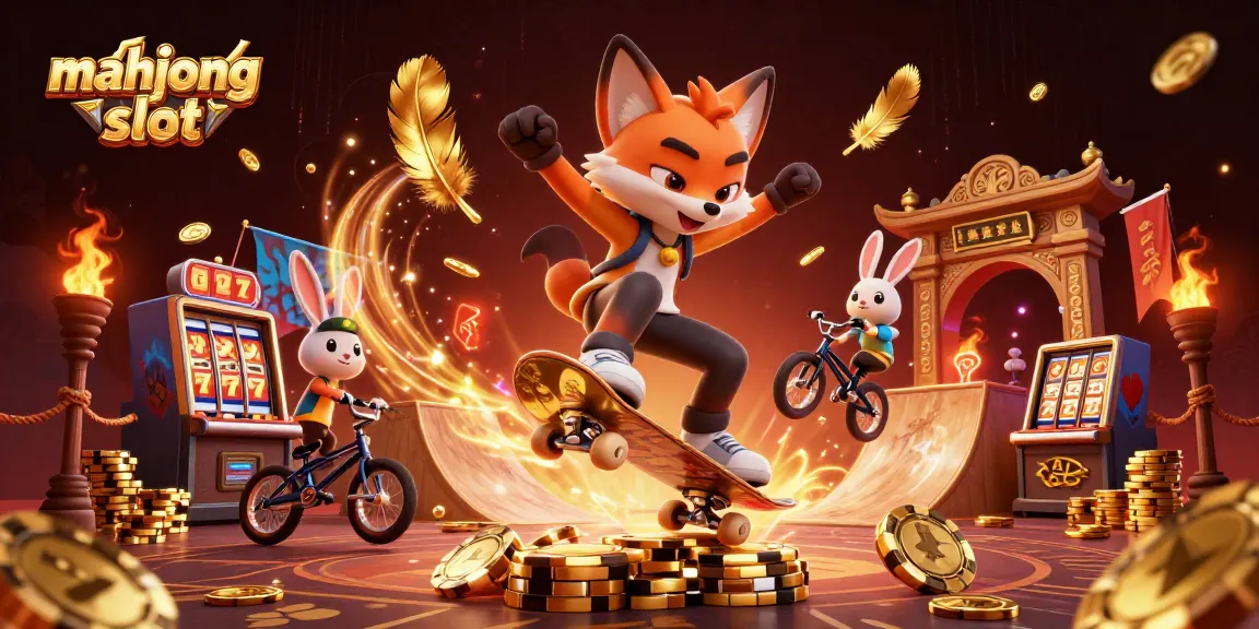 Engage with mahjong slot action in this vibrant 3D casino scene featuring dynamic characters and elements.