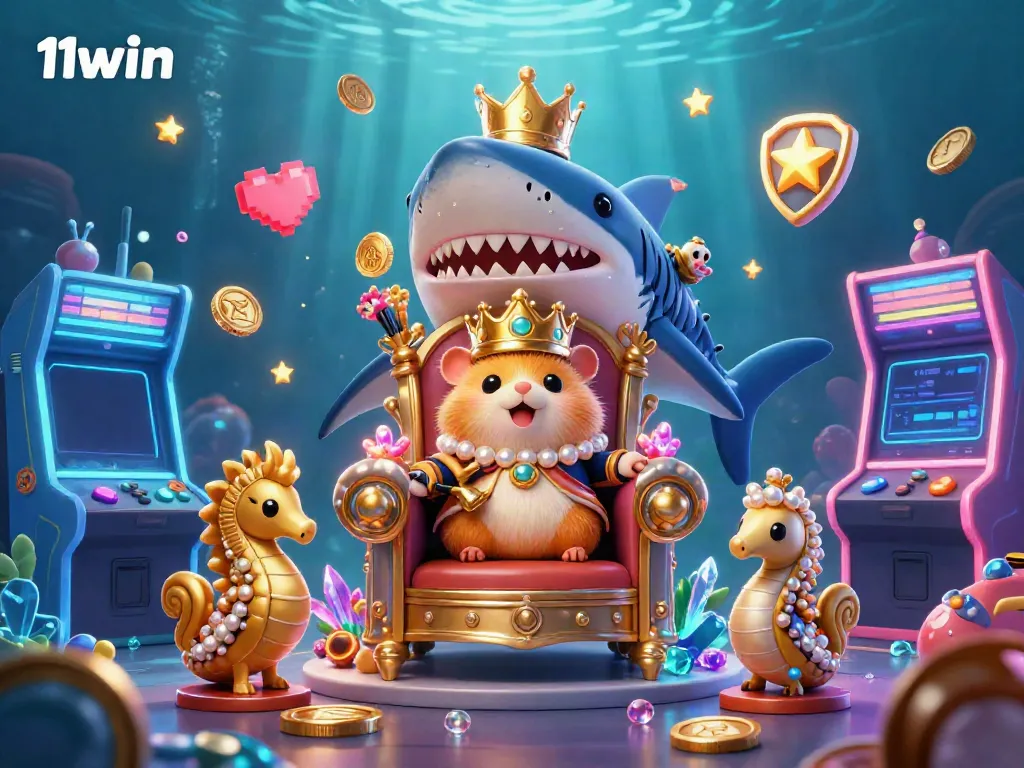 Experience the thrills of gambling at 11win with this vibrant underwater scene featuring a golden hamster king.