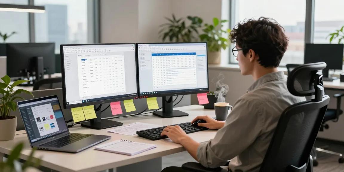 WPS Download in a modern office workspace with professional user editing documents on dual monitors.